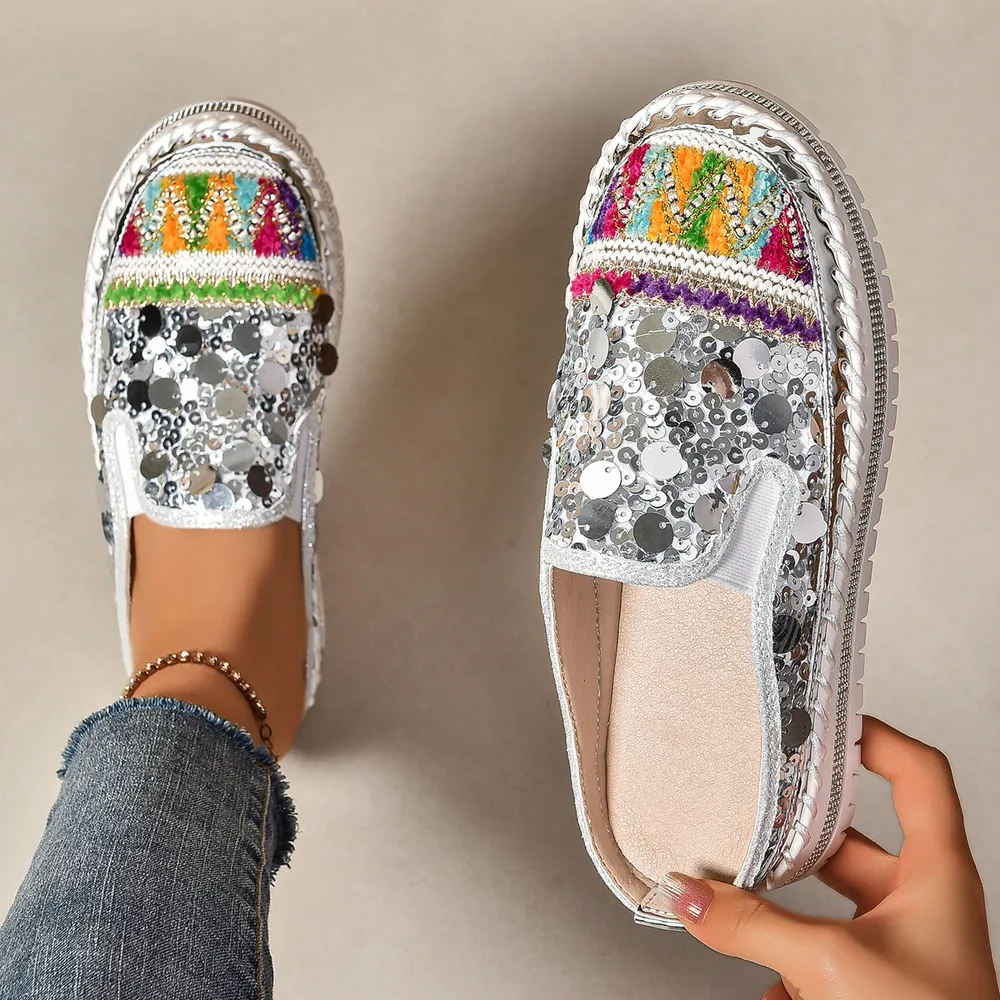 Sequin Round Toe Platform Loafers, image 20