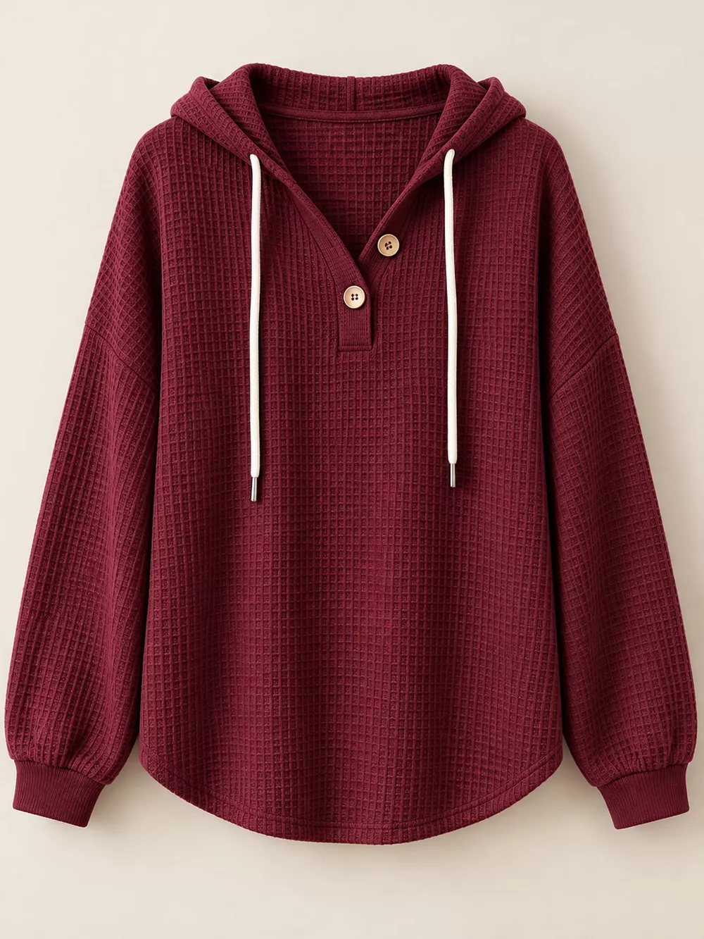 Full Size Waffle Knit Button Detail Hoodie Plus Size, image 28
