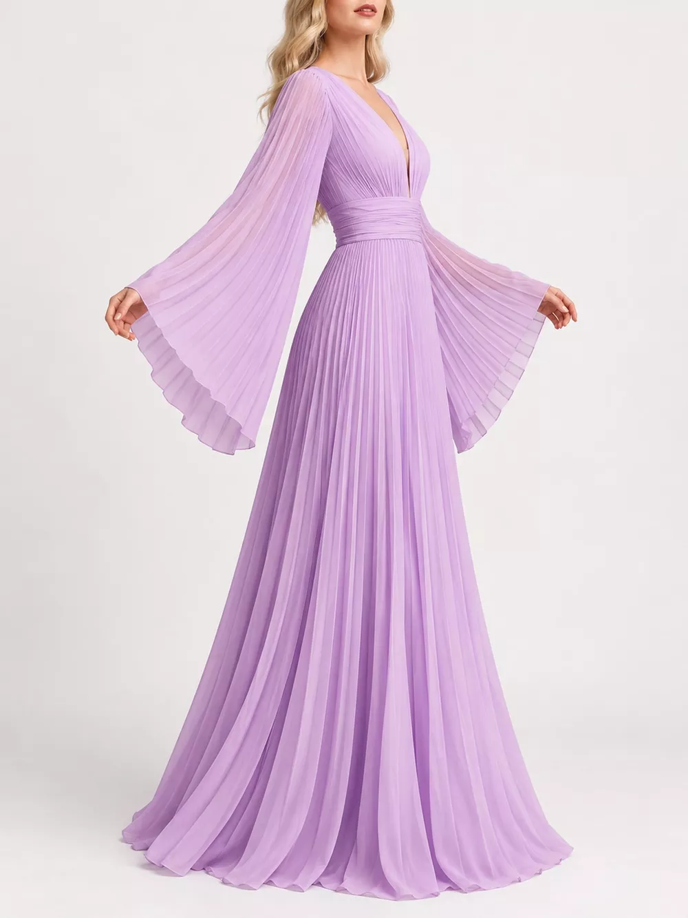 V-Neck Pleated Maxi Dress, image 4