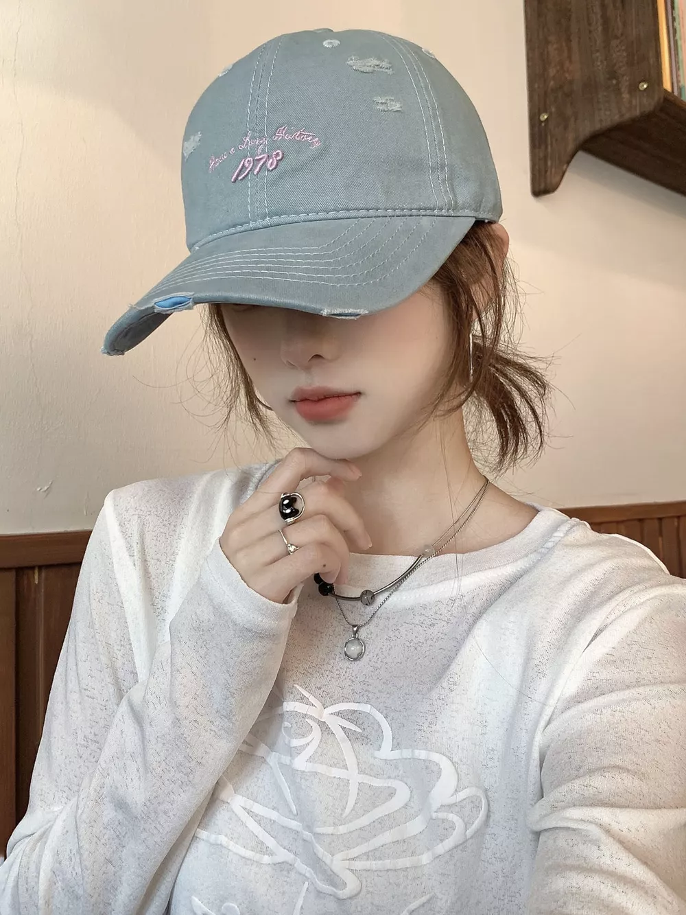 Embroidered Distressed Baseball Cap, image 4