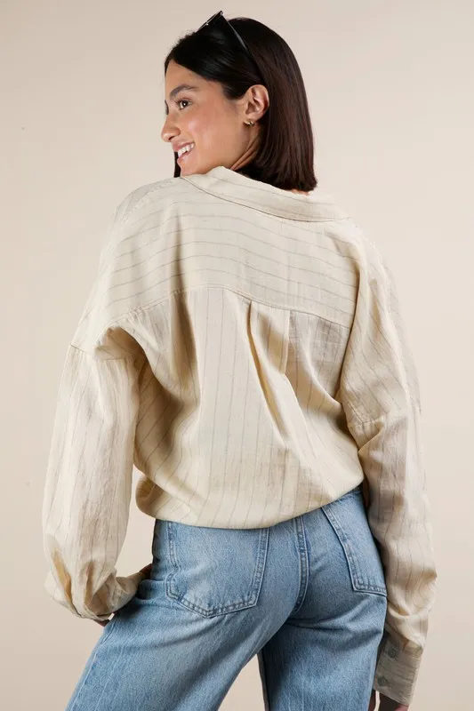 Full Size Oversized Striped Button Down Shirt Top Plus Size, image 4