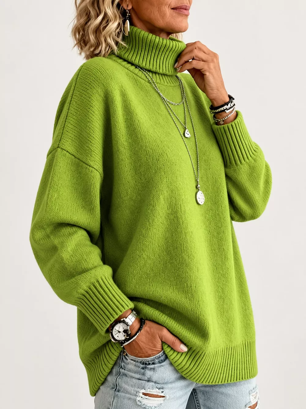 Turtleneck Dropped Shoulder Sweater, image 3