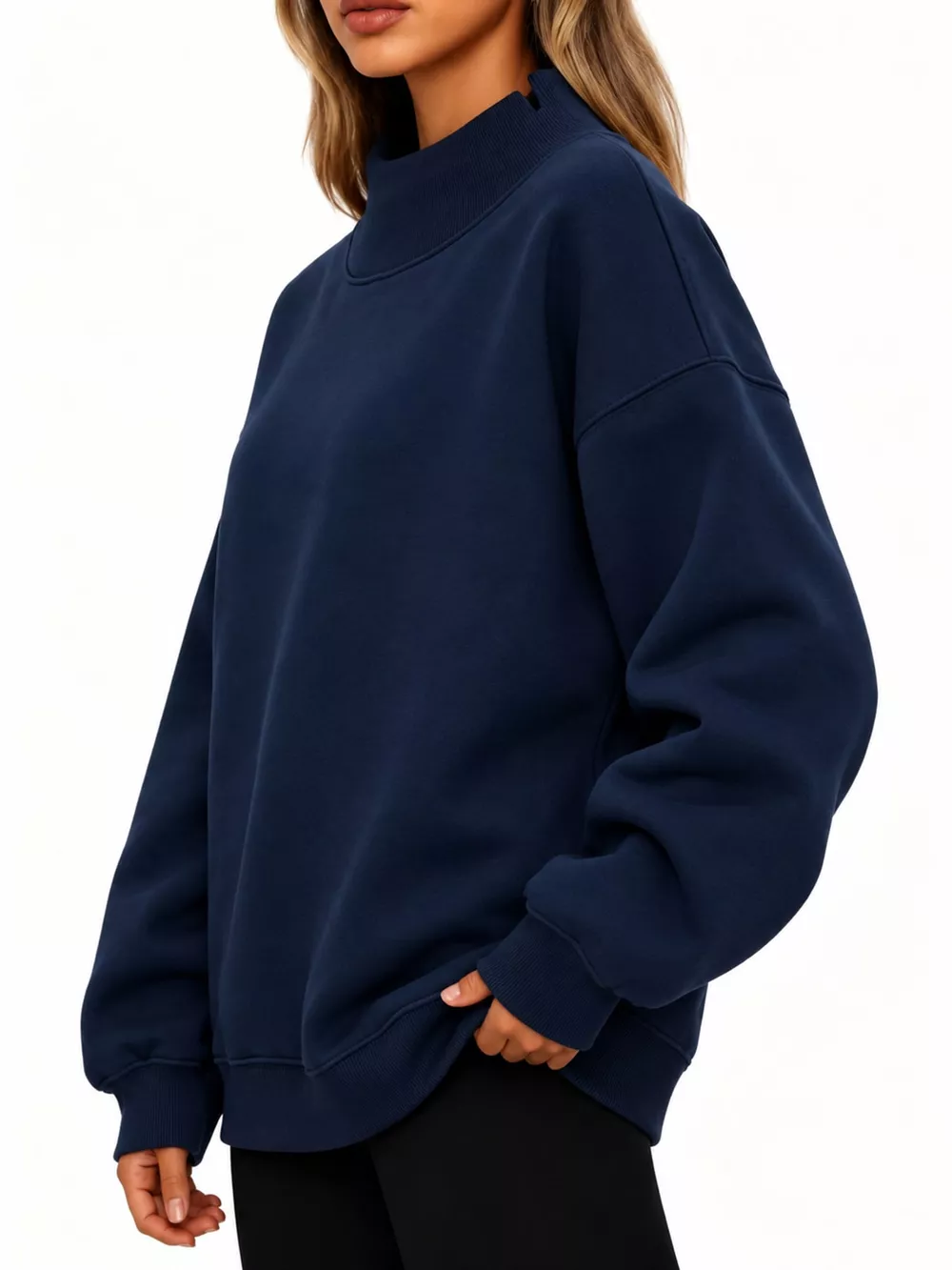 Oversized Mock Neck Long Sleeve Sweatshirt, image 50