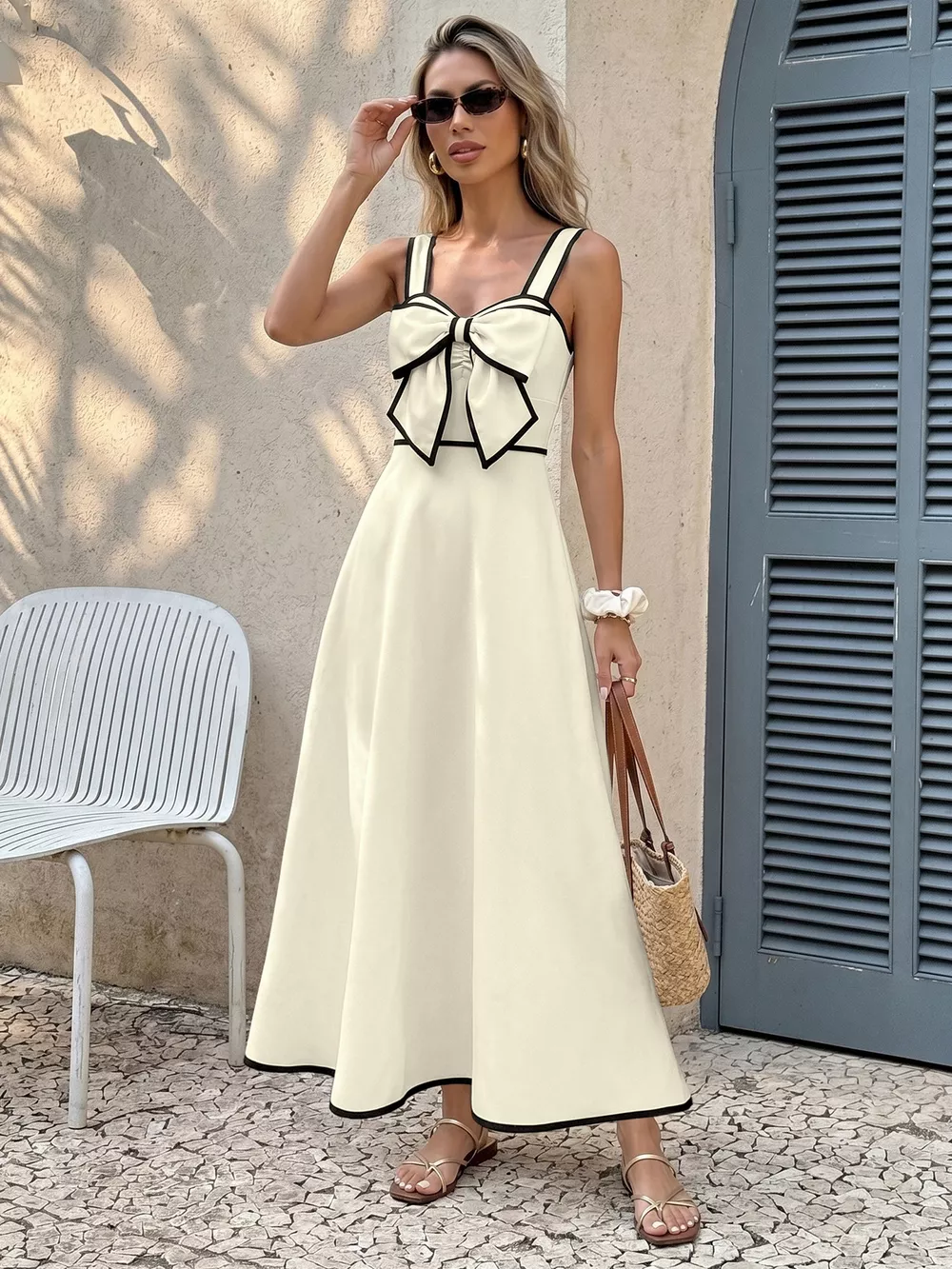 Bowknot Trim A-Line Midi Dress, image 3