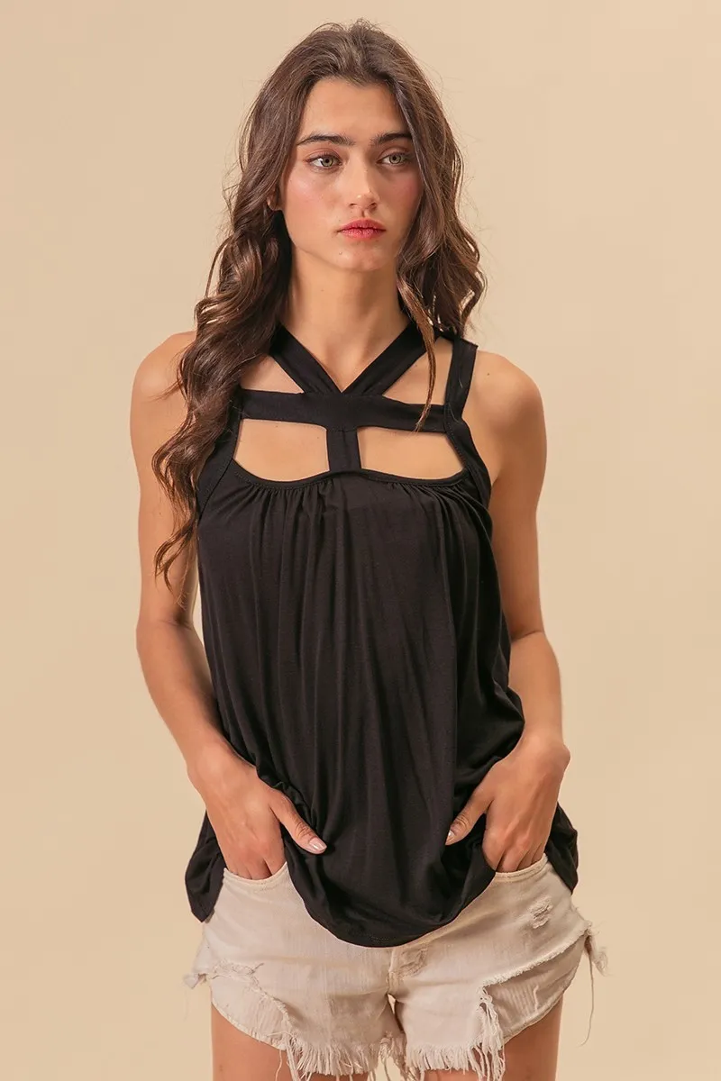 Rayon Span Jersey Cut Out with Straps Detailed