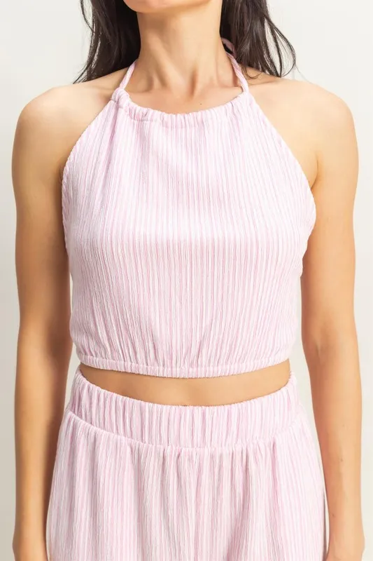 Striped Halter Neck Top and Pants Set, image 5