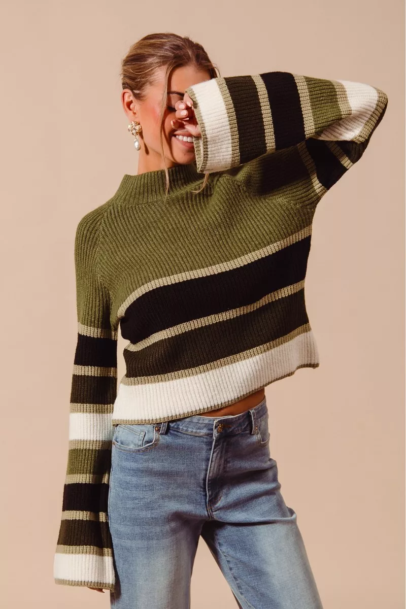 Multi Color Striped Mock Neck Sweater, image 4