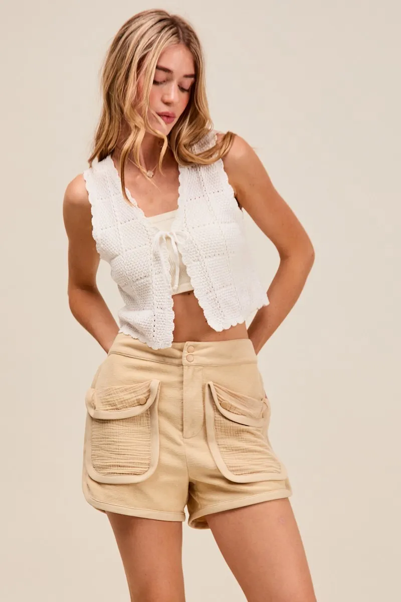 Mineral Washed Terry High Rise Cargo Shorts