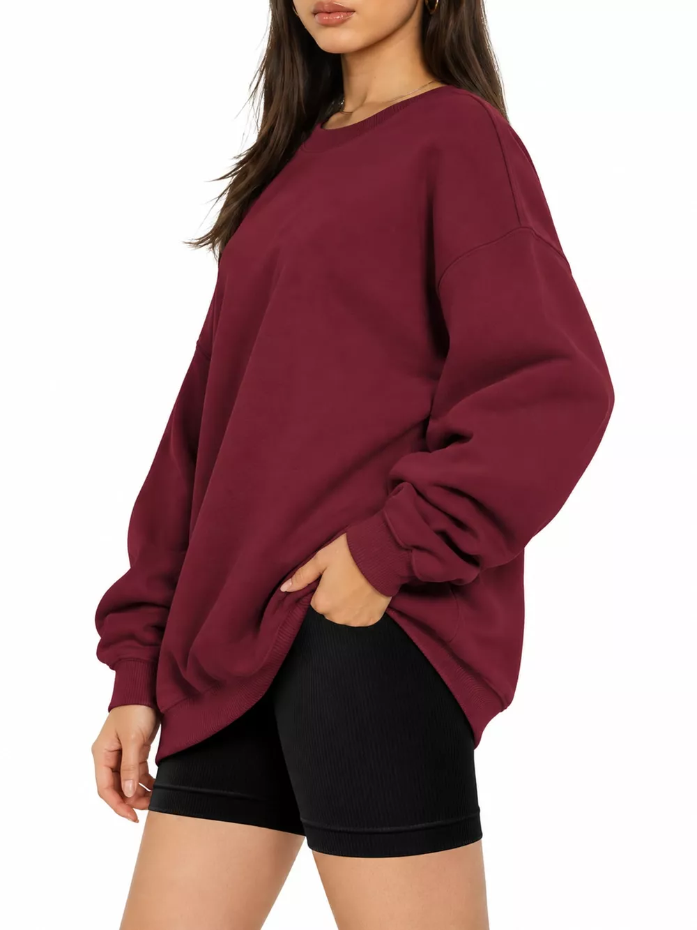 Full Size Crew Neck Dropped Shoulder Sweatshirt Plus Size, image 33
