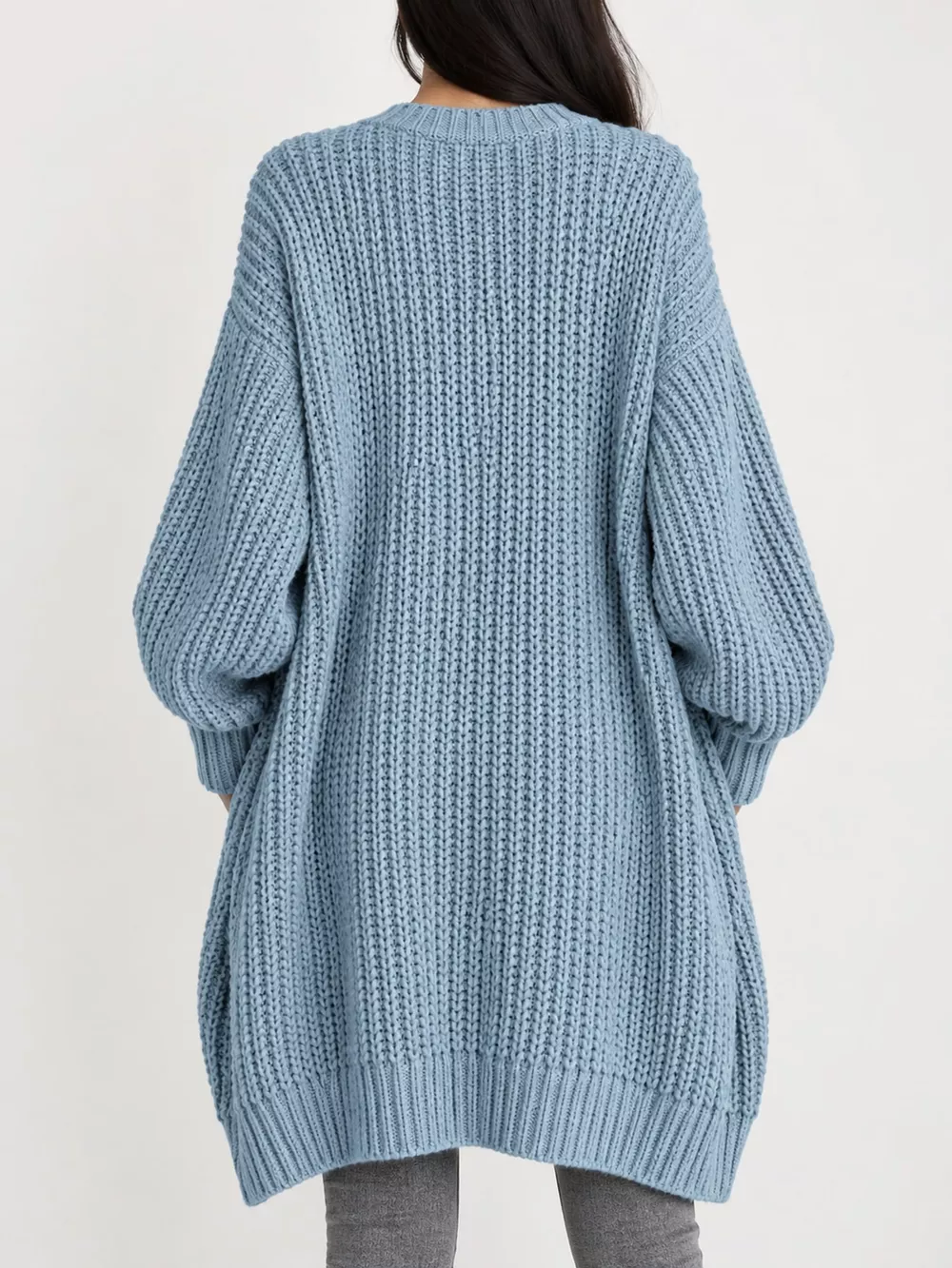 Full Size Chunky Knit Openwork Front Longline Cardigan Plus Size, image 34