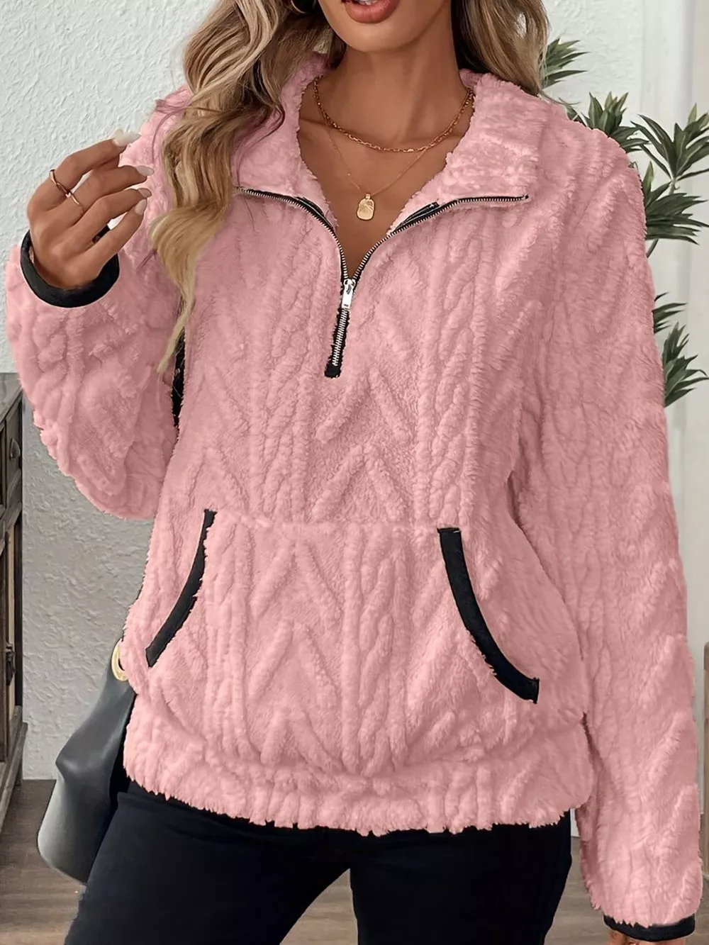 Full Size Quarter-Zip Sherpa Sweatshirt Plus Size, image 13