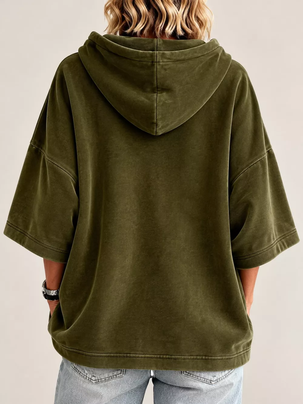 Full Size Velvet Half Sleeve Hoodie with Drawstring Plus Size, image 27