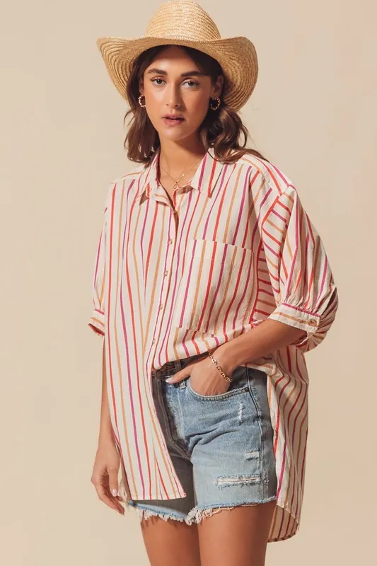 Multicolored Stripe Button Down Shirt, image 15
