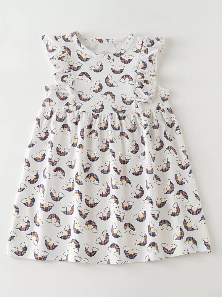 Children's Rainbow Print Ruffle Sleeve Dress, image 2