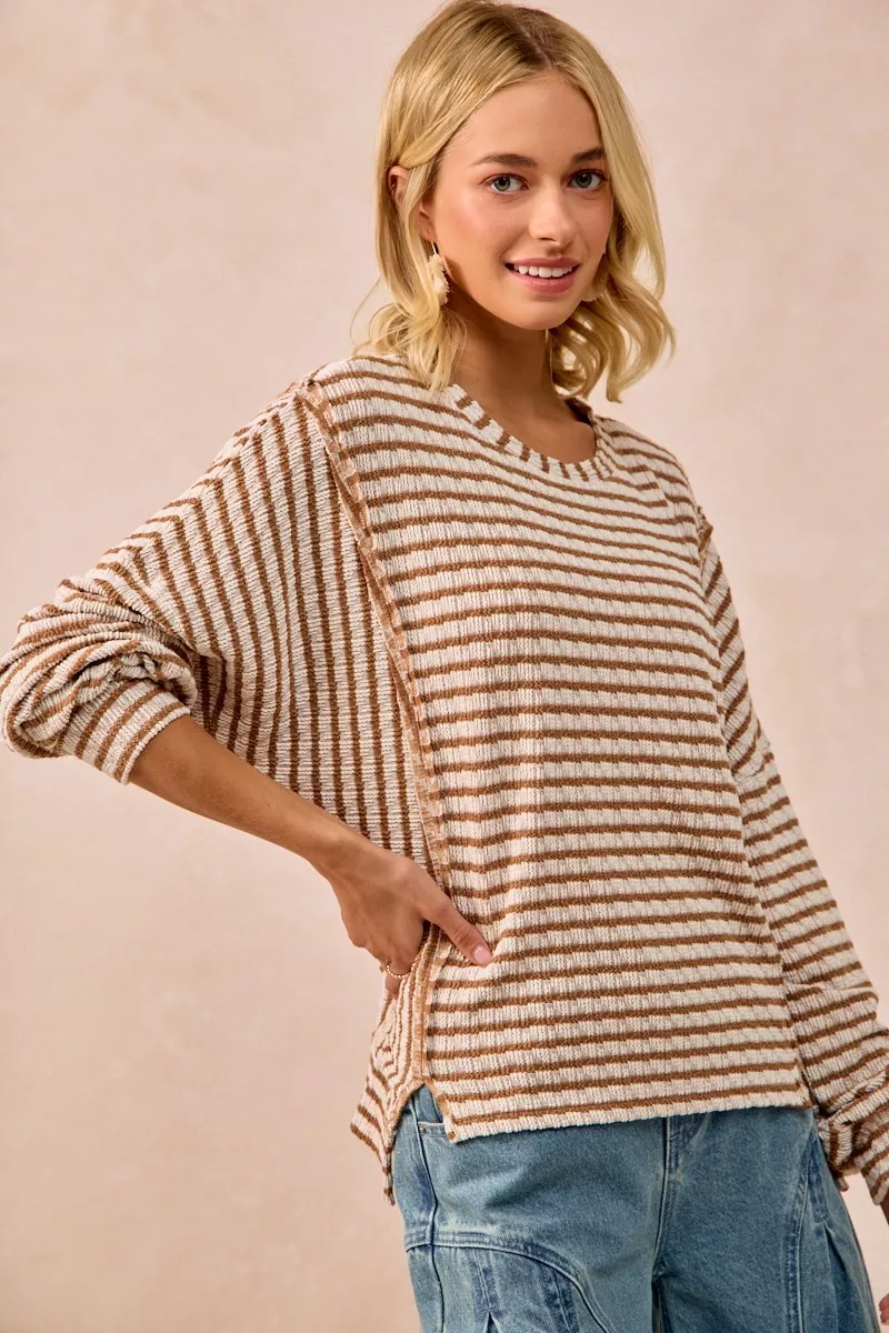 Open Seam Detail Textured Stripe Knit Top, image 8