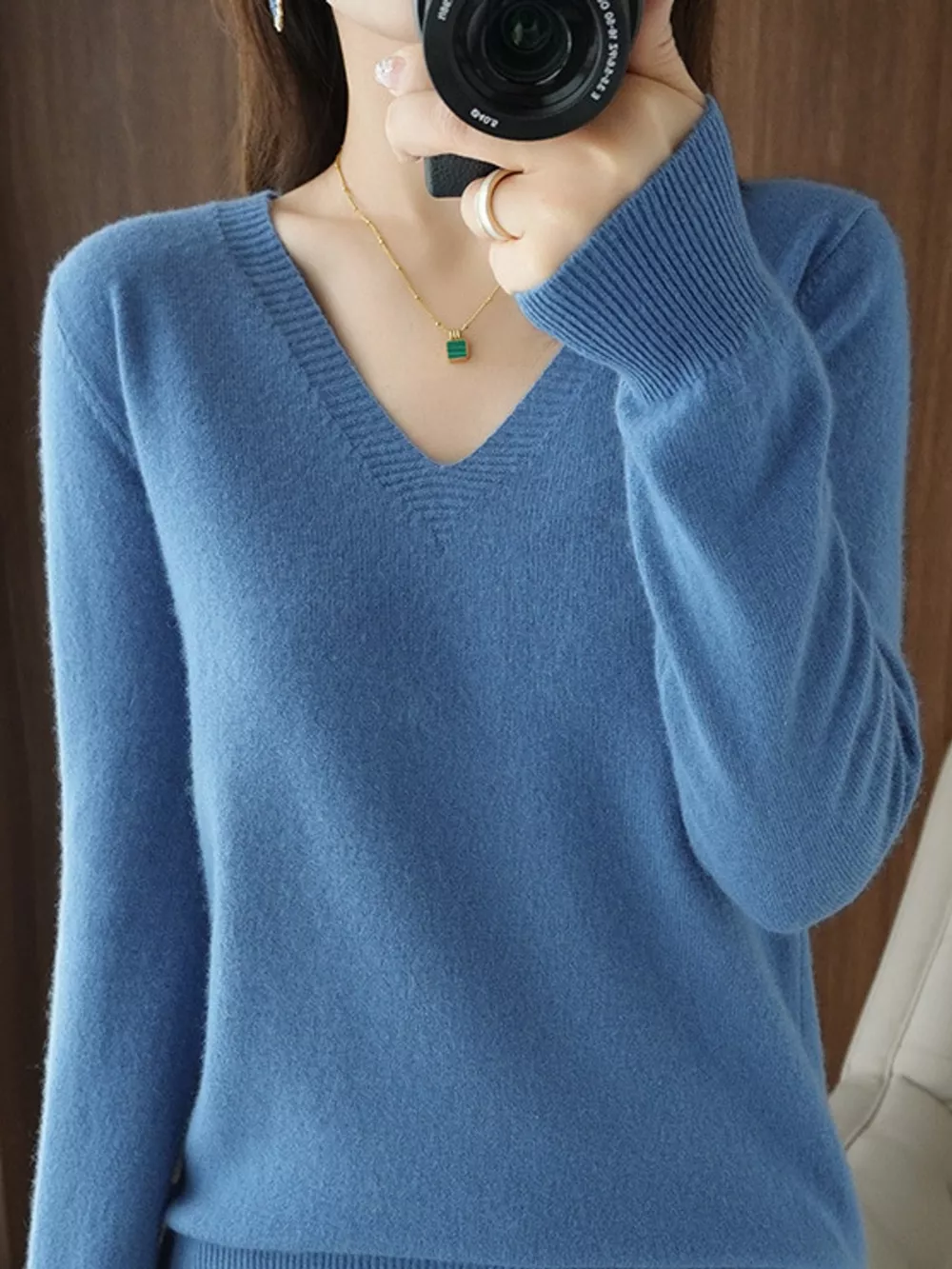 V-Neck Solid Color Sweater, image 45