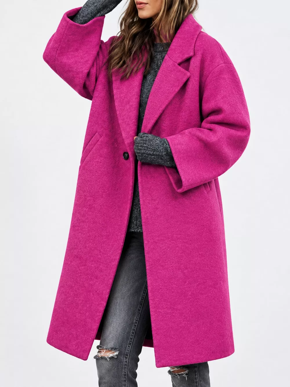 Full Size Lapel Collar One Button Coat Plus Size, image 17