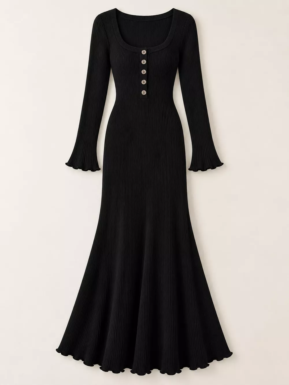 Button-Front Ribbed Knit Maxi Dress, image 10