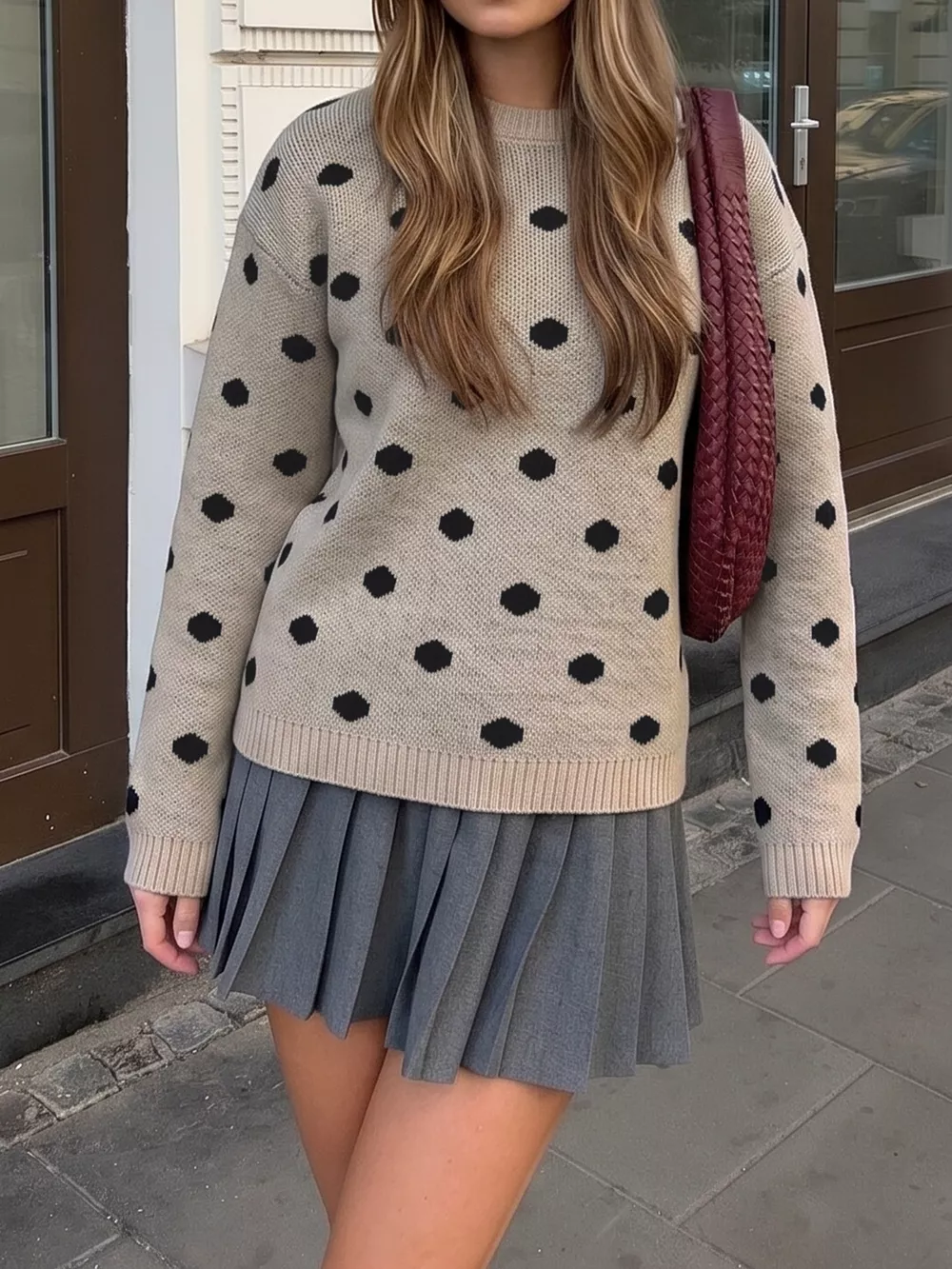Polka Dot Dropped Shoulder Sweater, image 3