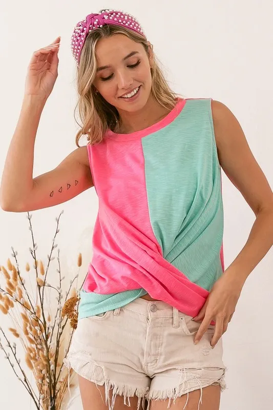Slub Terry Color Block Twisted Top