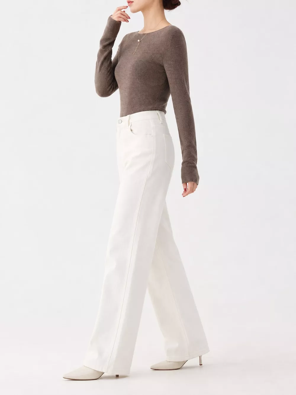 Herringbone Slim Fit Long Sleeve Knit Top, image 10
