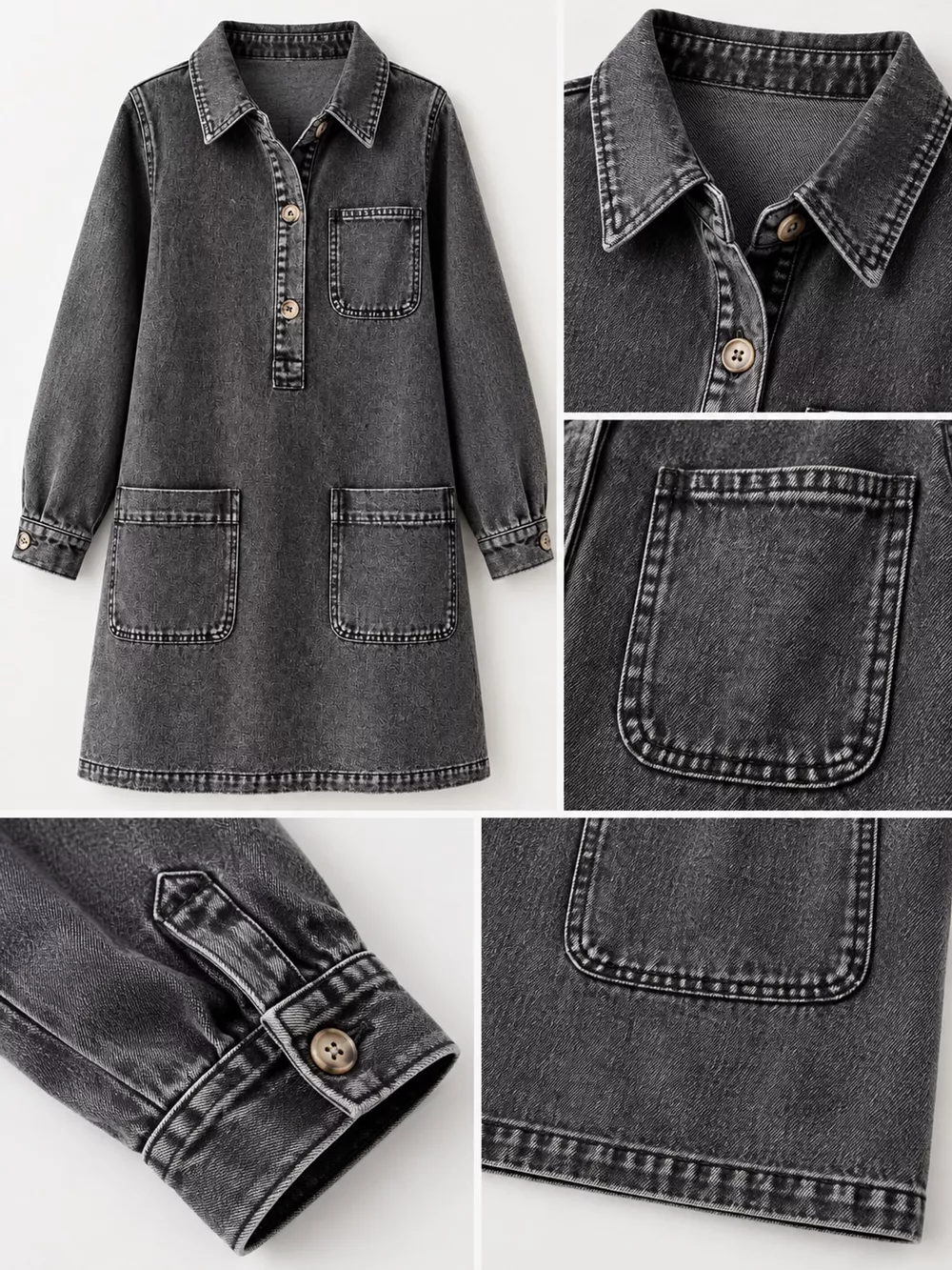 Button Front Denim Shirt Dress, image 6