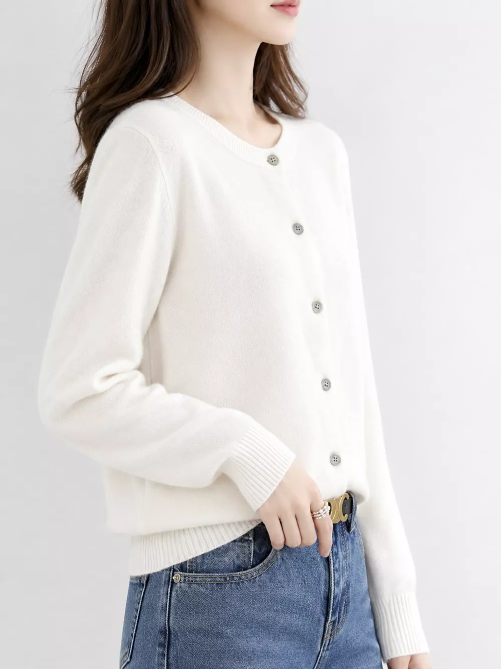 Crew Neck Button-Down Cardigan, image 2