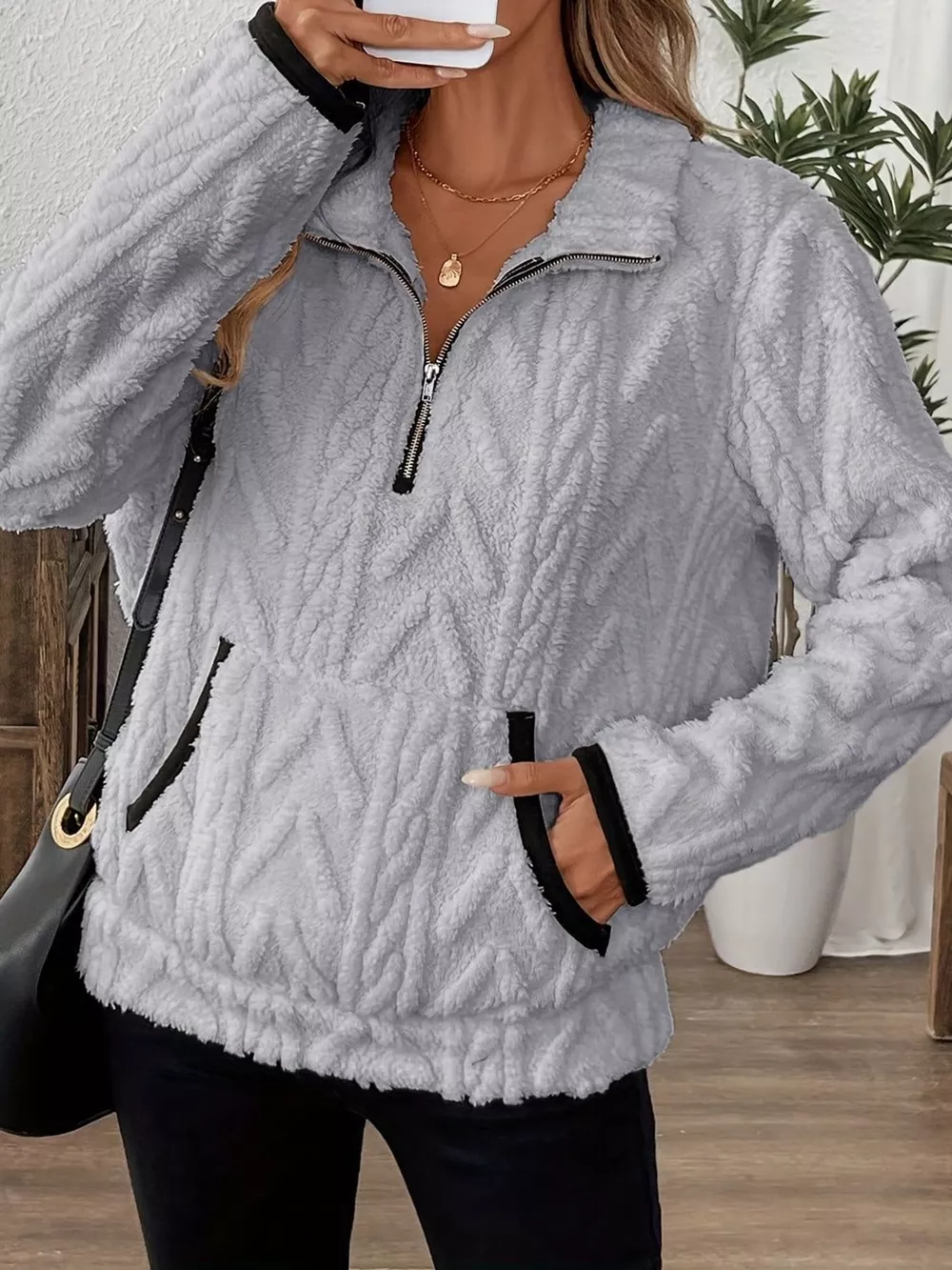 Full Size Quarter-Zip Sherpa Sweatshirt Plus Size, image 7