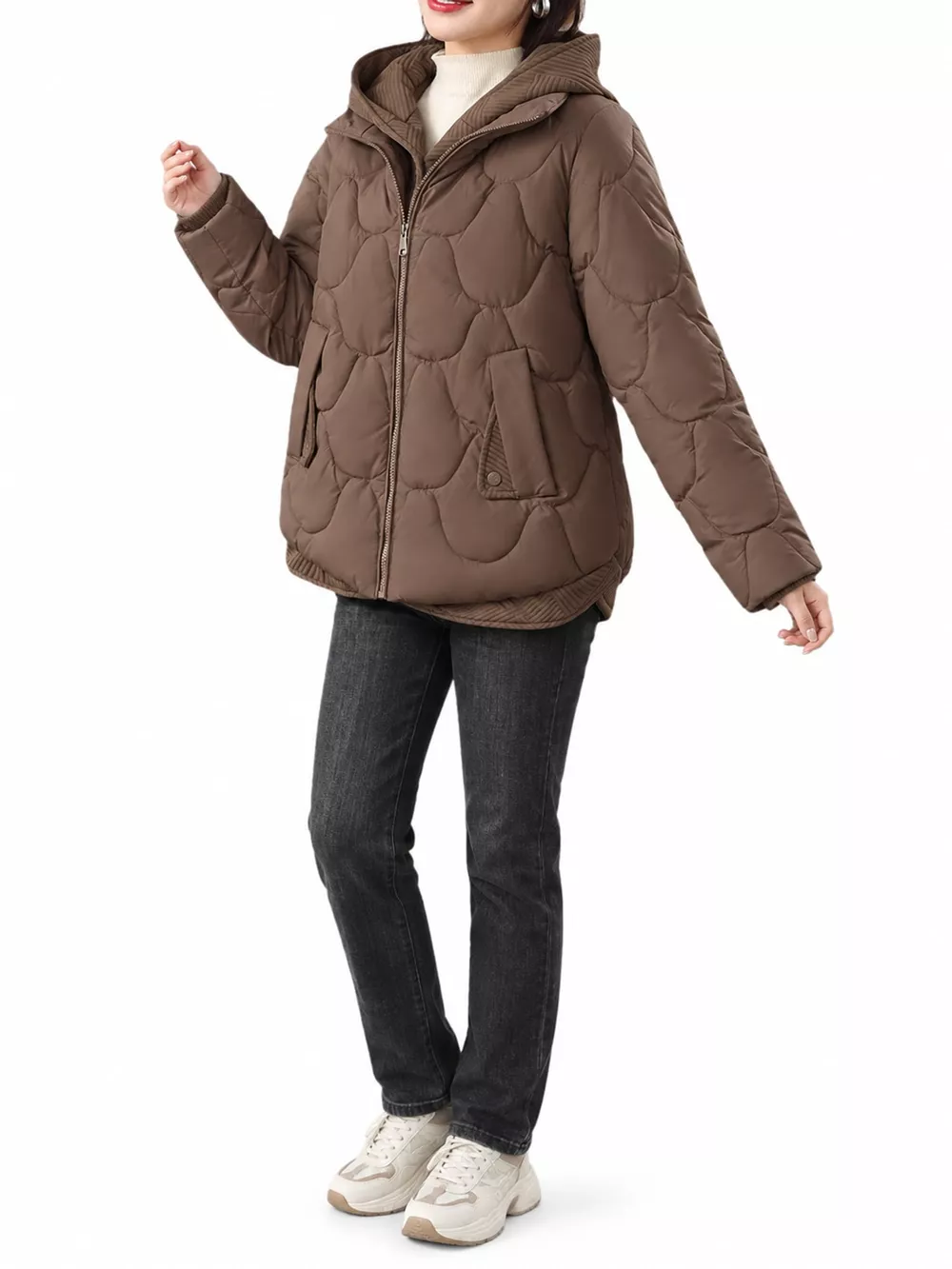 Plus Size Quilted Hooded Puffer Jacket with Snap-Button Closure, image 18
