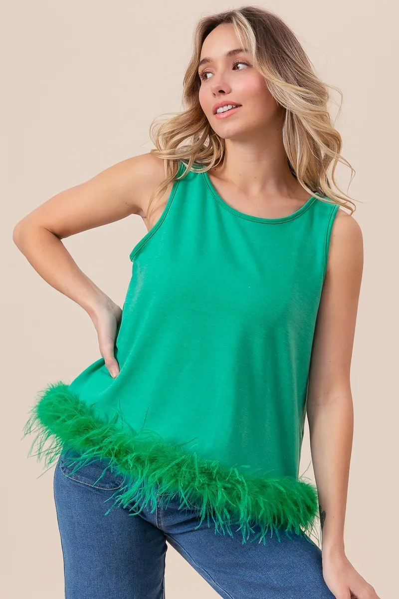 French Terry Faux Feather Bottom Back Tied Top, image 5