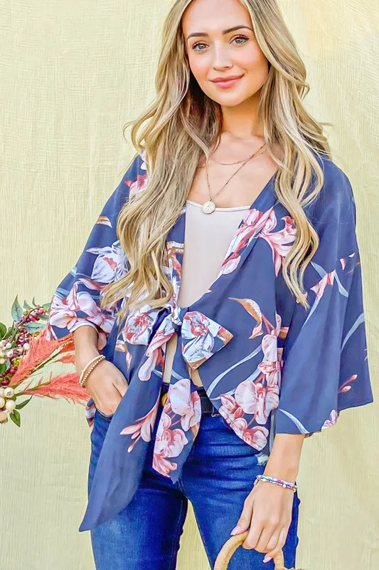 Front Tie Knot Floral Print Top, image 7