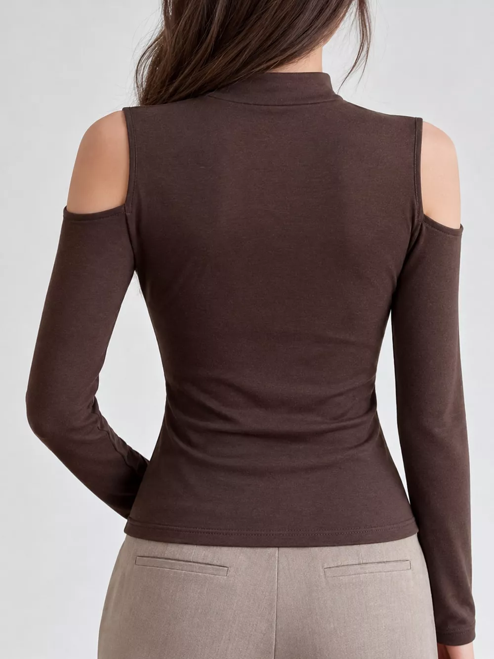 Mock Neck Cold-Shoulder Slim-Fit T-Shirt, image 19