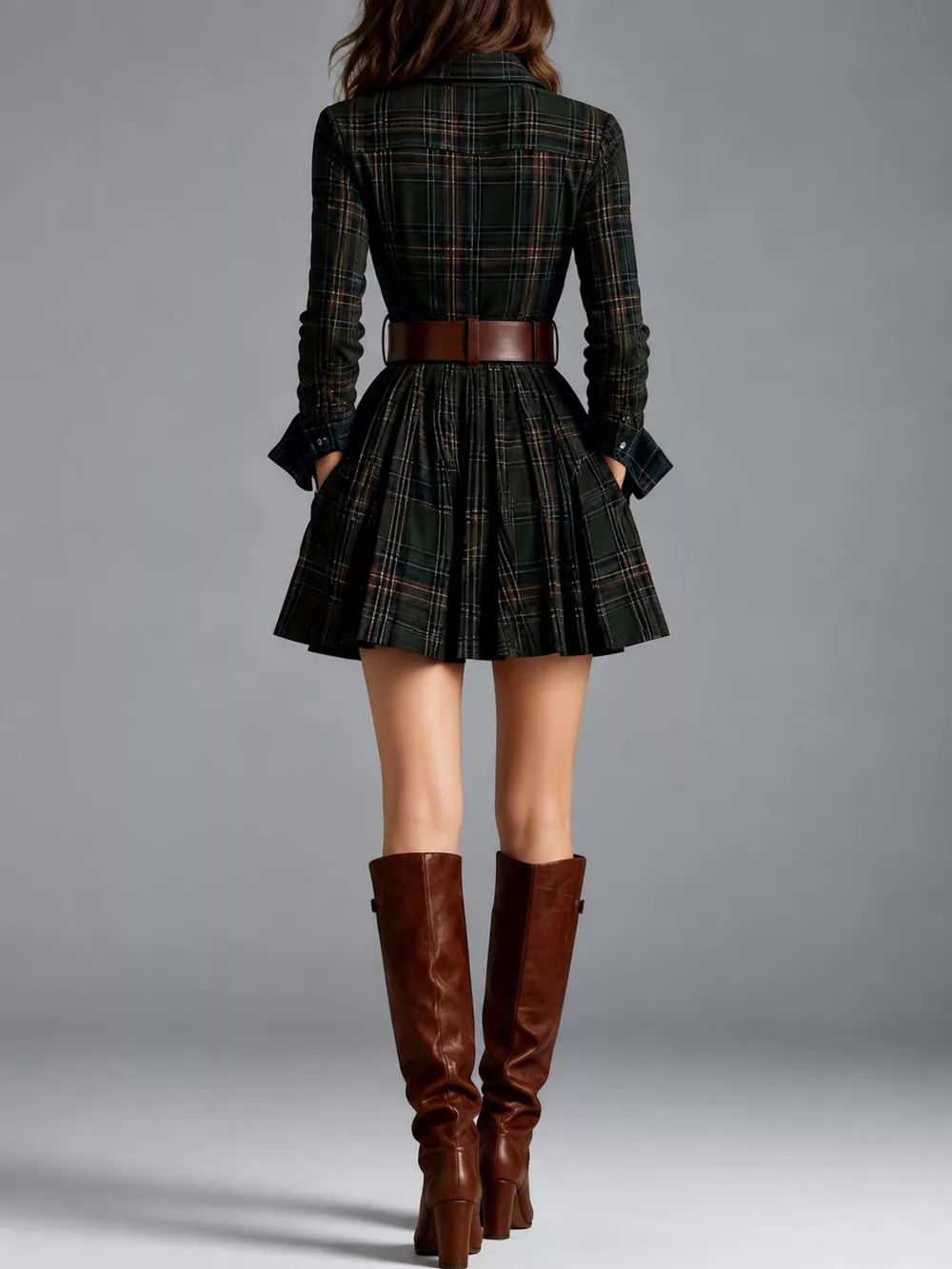 Plaid Long-Sleeve Shirt Dress, image 12