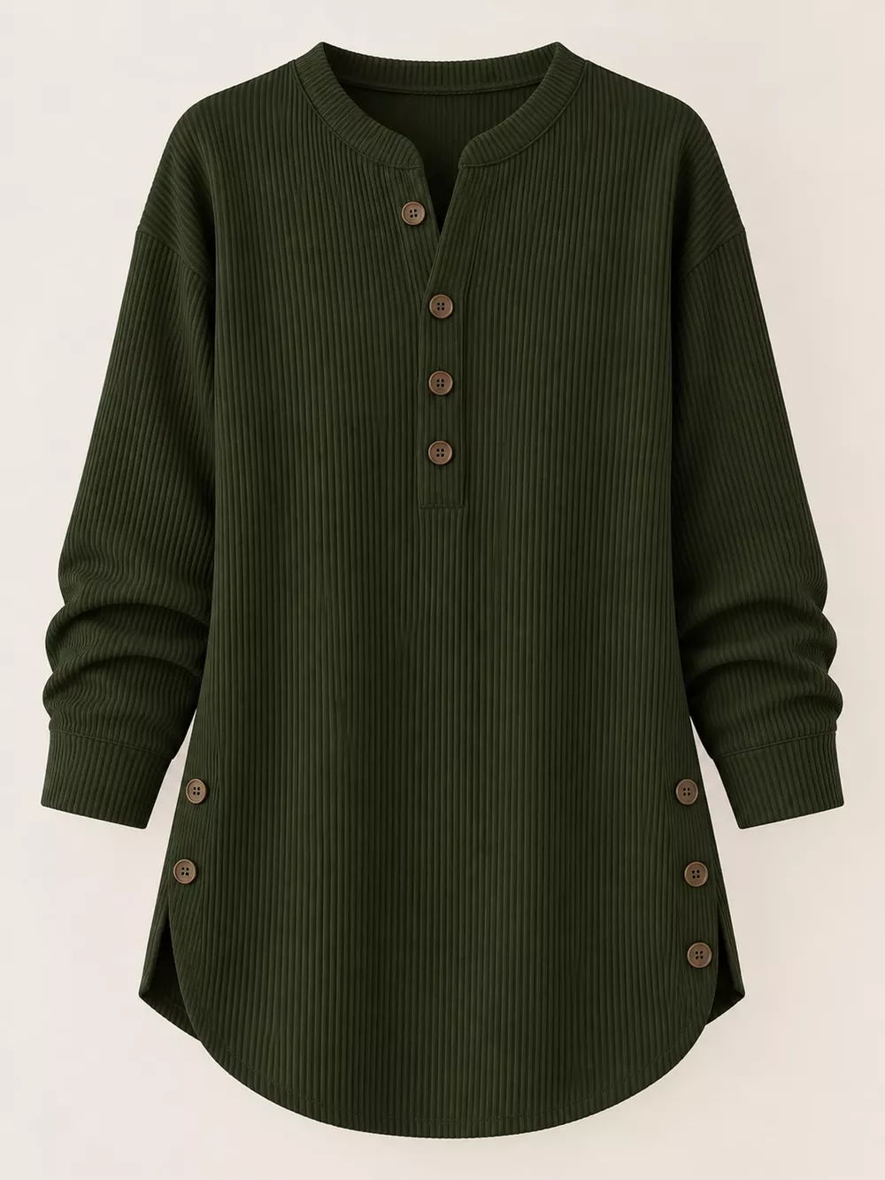 Full Size Button Detail Long Sleeve Top Plus Size, image 19
