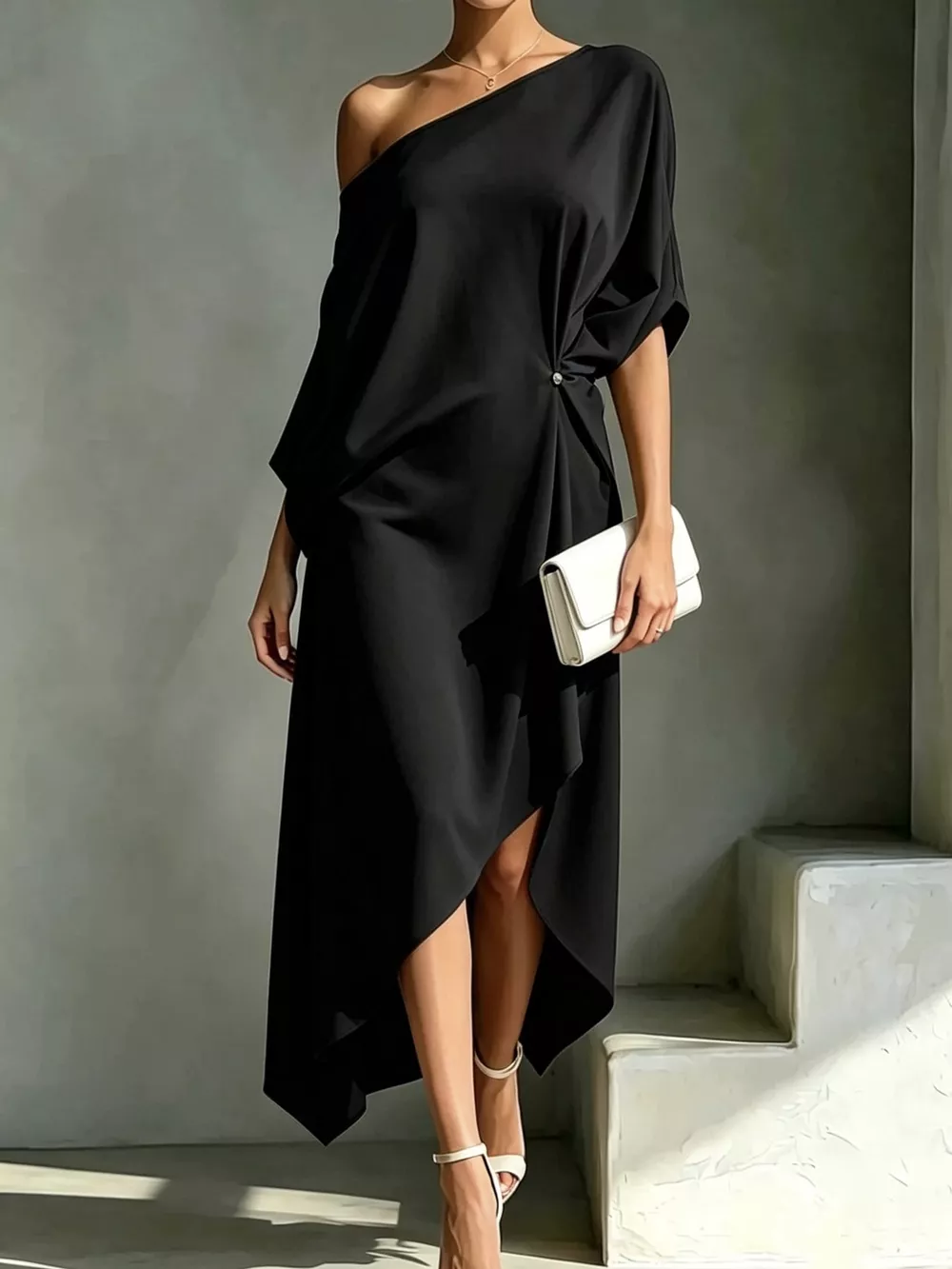 Full Size One-Shoulder Asymmetric Hem Midi Dress Plus Size, image 17