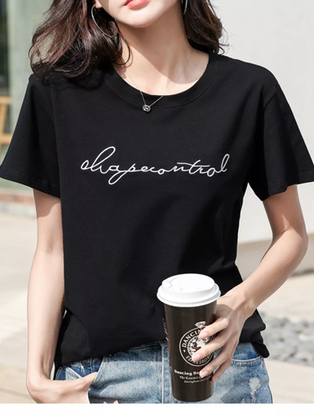 Full Size Letter Embroidered Round Neck T-Shirt Plus Size, image 3
