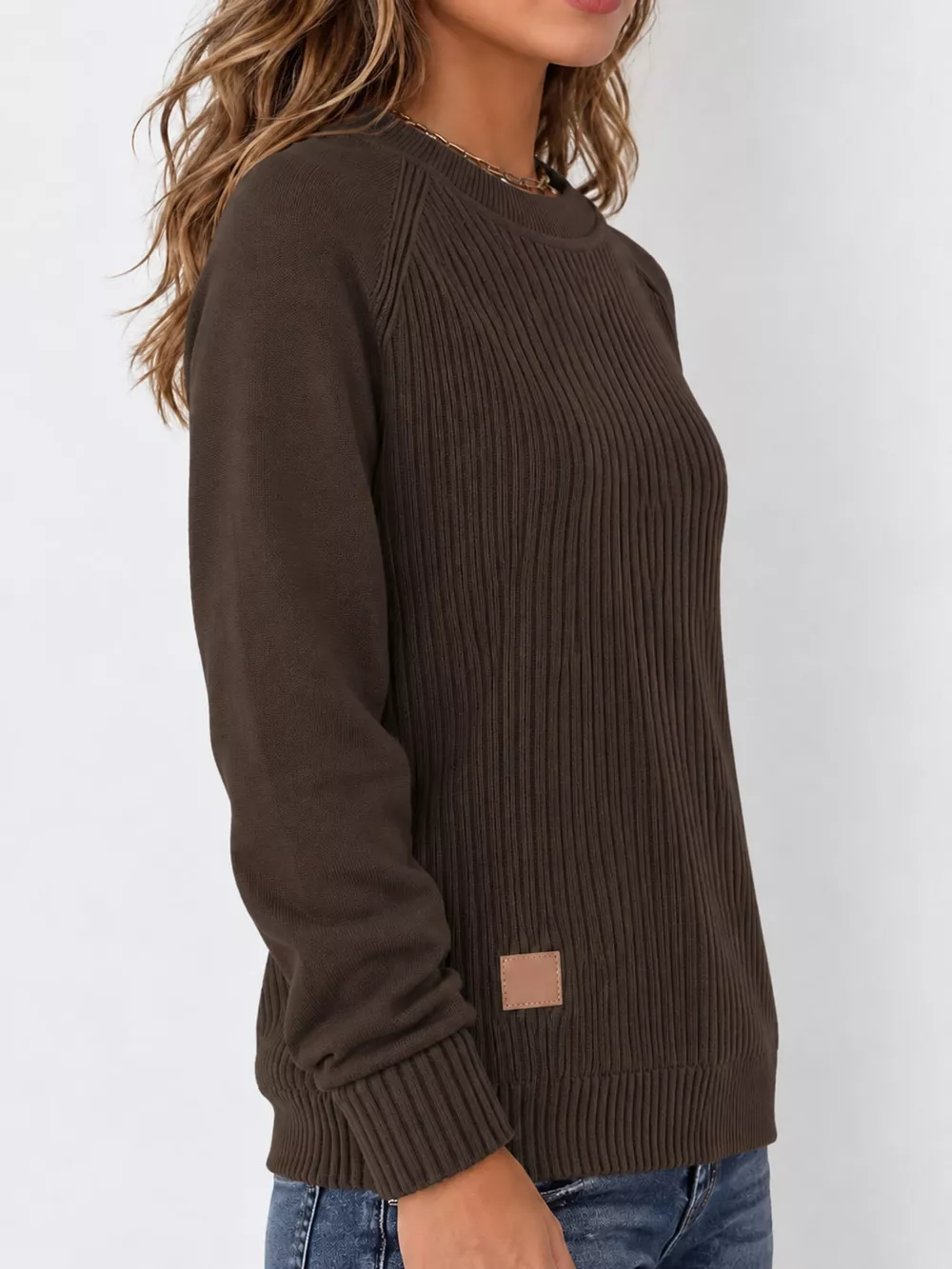 Full Size Ribbed Knit Raglan Sleeve Sweater Plus Size, image 19