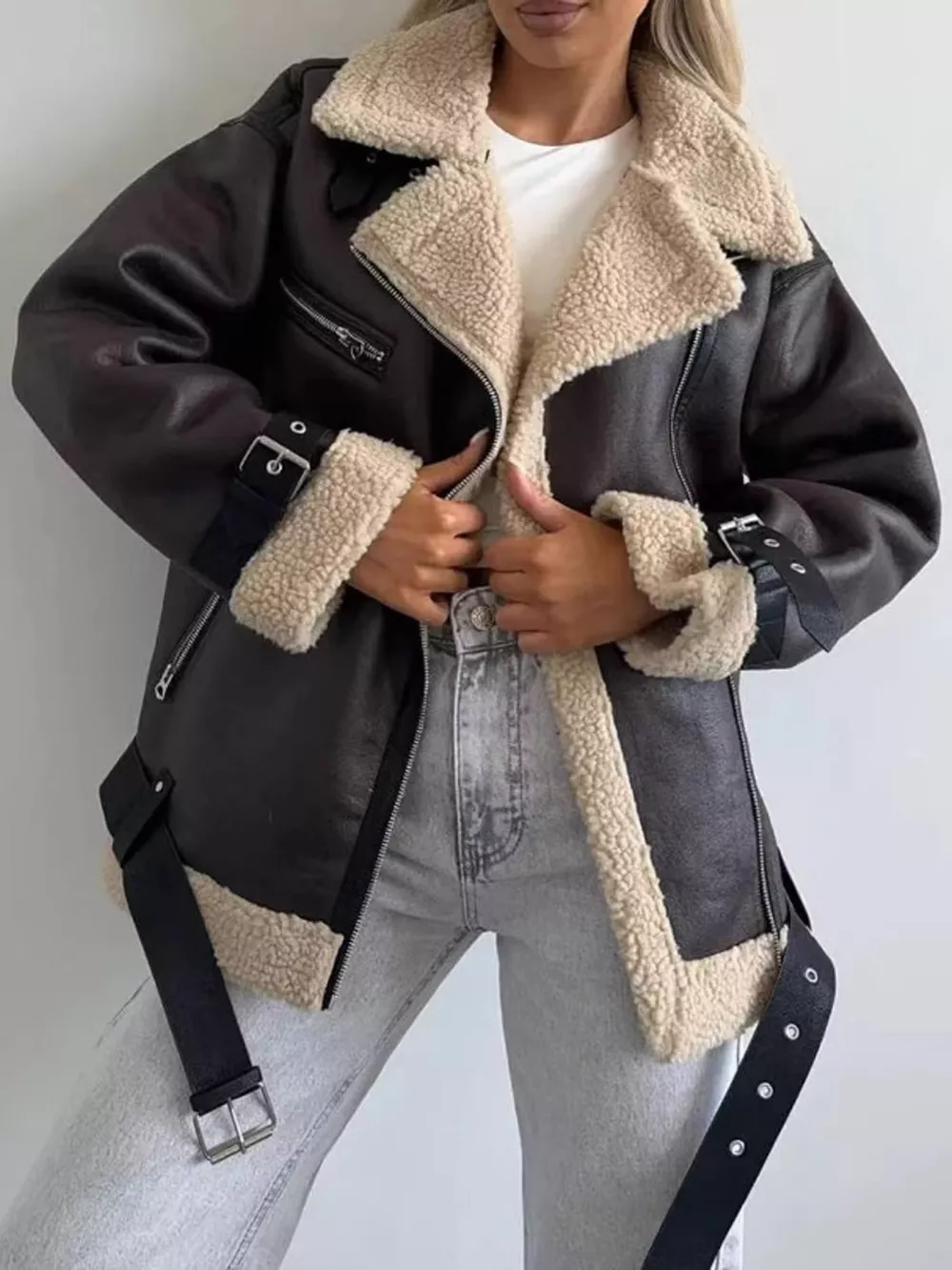 Faux Leather Zip Up Jacket, image 2