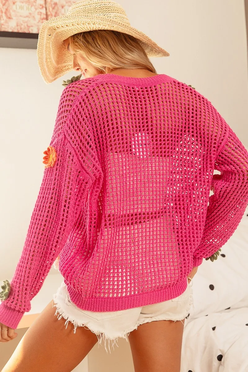 Flower Patches Open Knit Sweater Cardigan, image 16