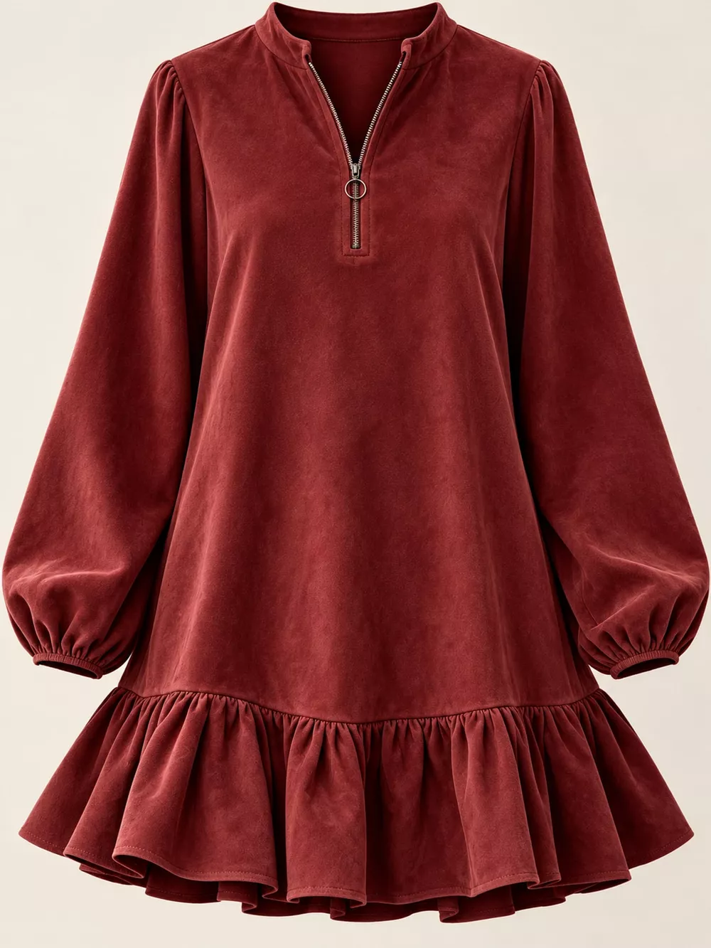 Quarter-Zip Ruffle Hem Mini Dress, image 10
