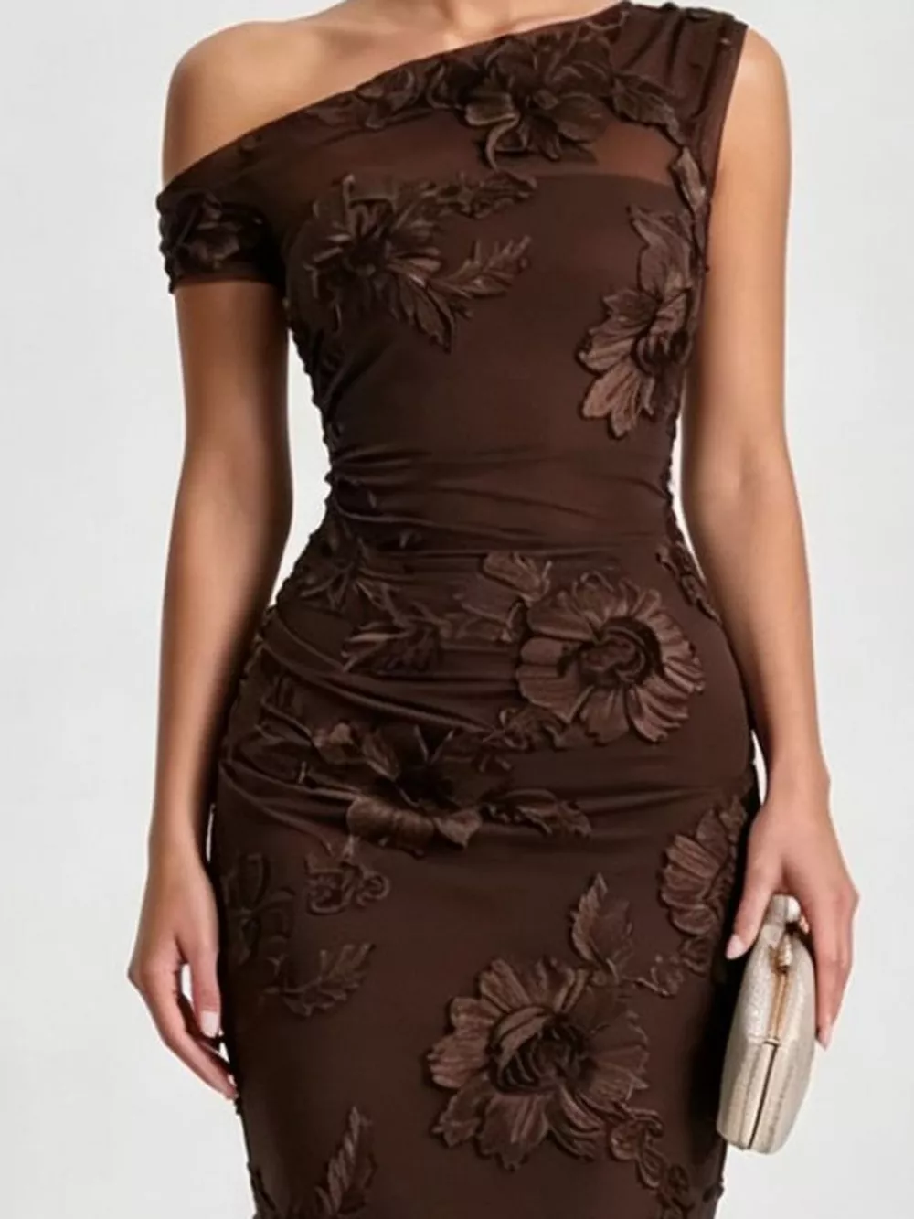 One-Shoulder Floral Embroidered Maxi Dress, image 15
