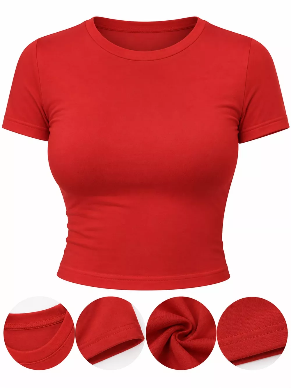 Slim Fit Basic Crew Neck Short Sleeve Crop T-Shirt, image 39