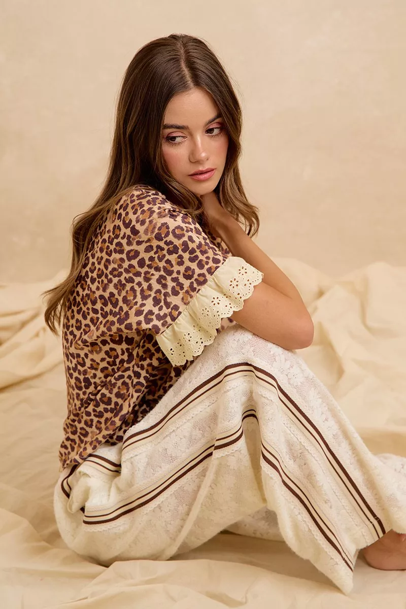 BiBi Leopard and Eyelet Lace Ruffled Top and Shorts Set, image 18