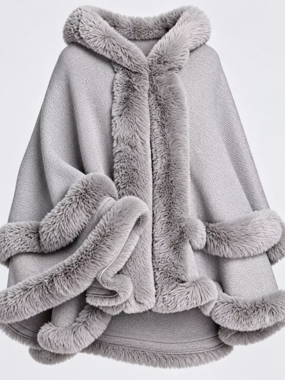 Faux Fur Trimmed Hooded Cape, image 53