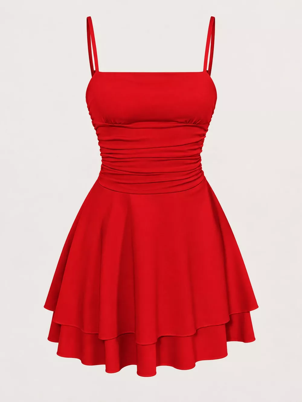 Ruched Spaghetti Strap Layered Mini Dress, image 43
