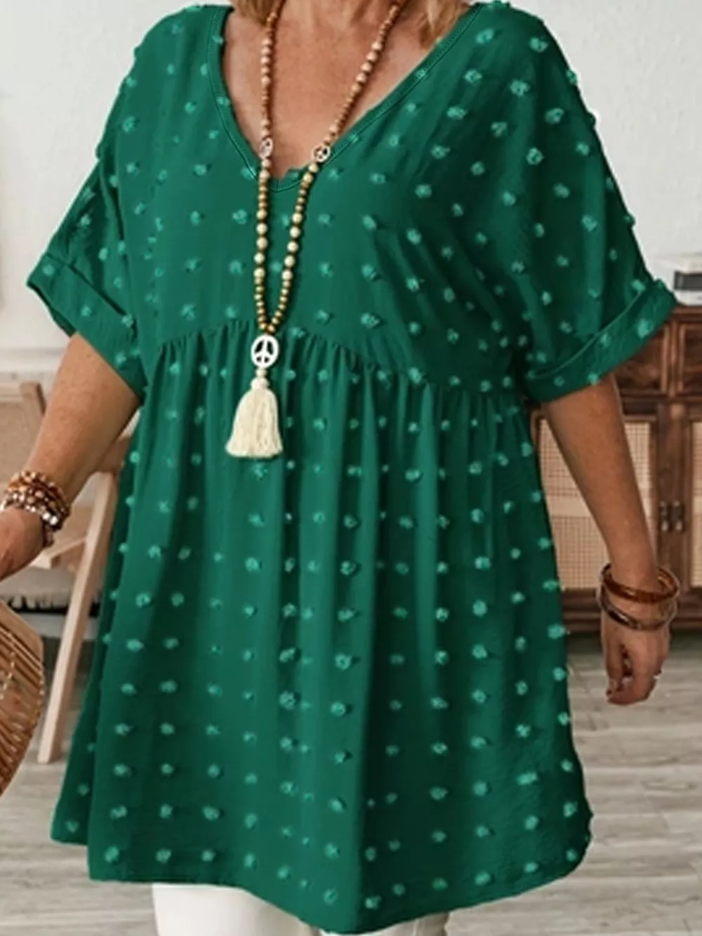 Plus Size Swiss Dot V-Neck Casual Blouse, image 43