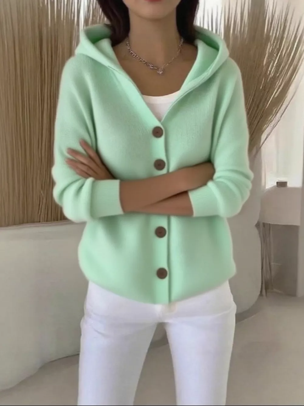 Full Size Hooded Button-Down Knit Cardigan Plus Size, image 2