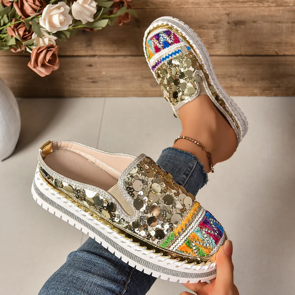 Sequin Round Toe Platform Loafers, image 21