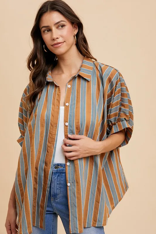 Oversized Drop Shoulder Striped Woven Shirt, image 5