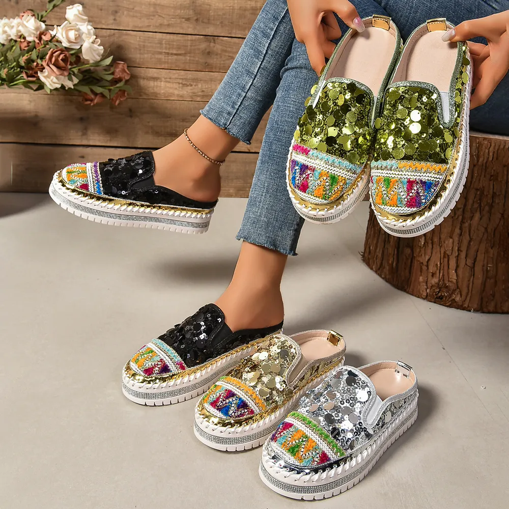 Sequin Round Toe Platform Loafers, image 22